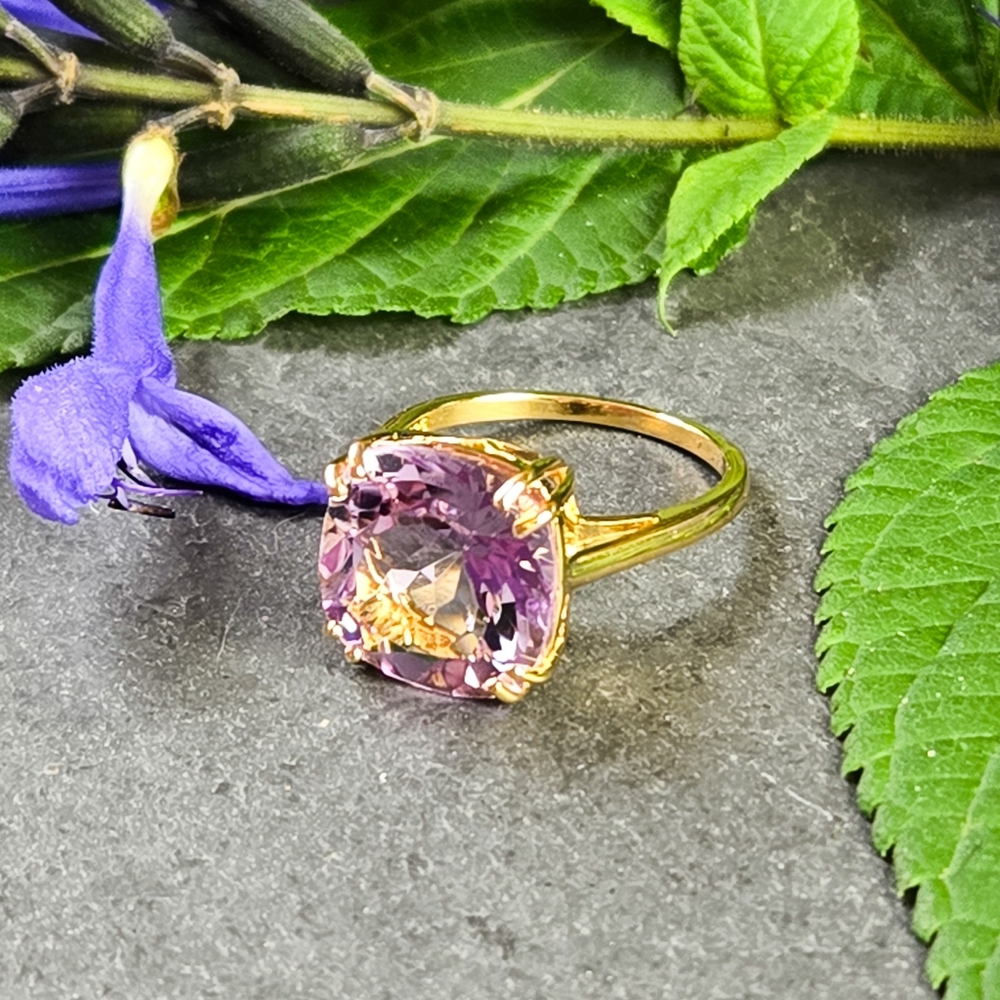 NIB Savvy Cie Pink Amethyst 18k Gold Plated Silver Cocktail Ring - Picture 8 of 14